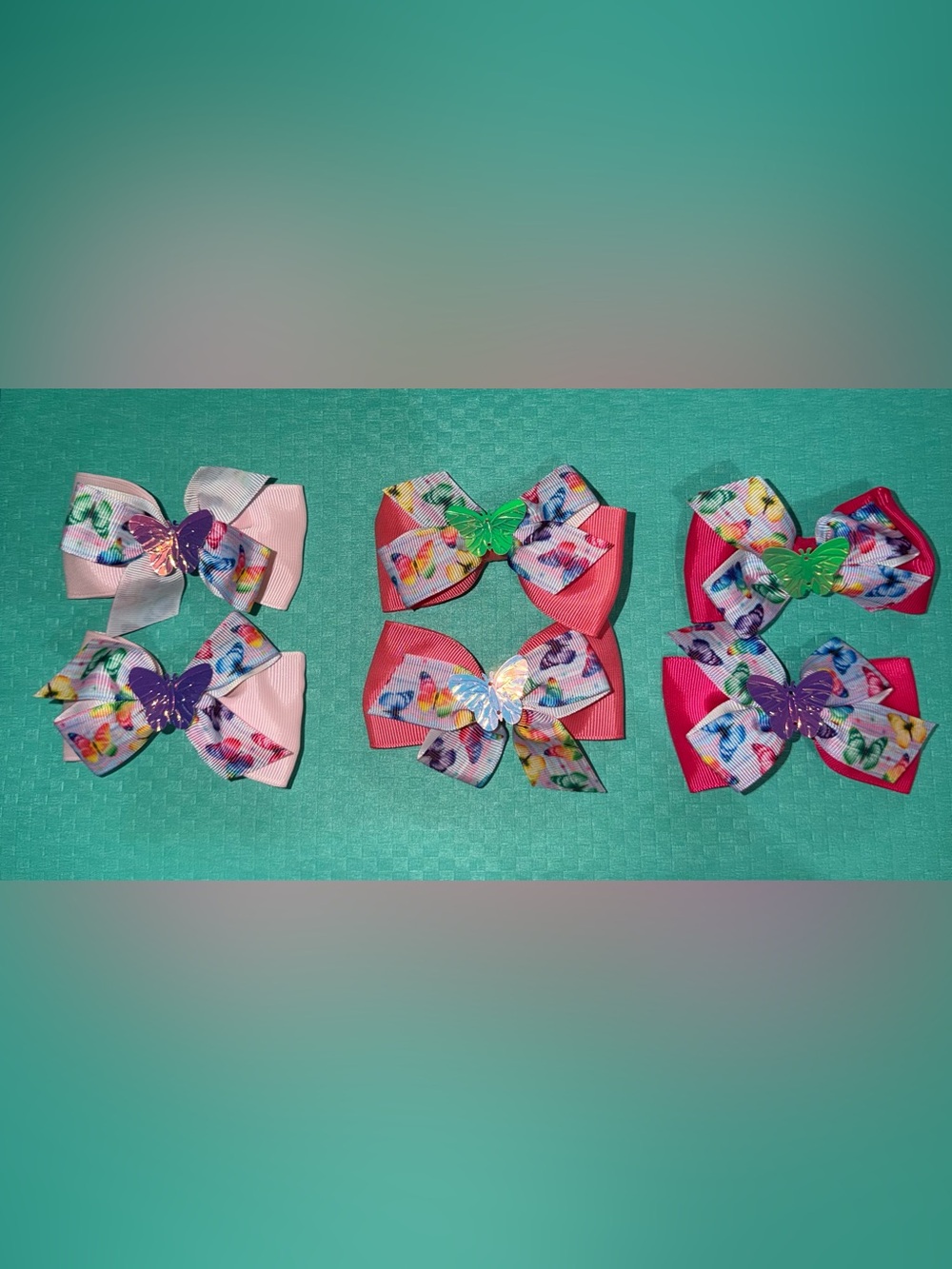 Pink Butterfly Hair Bows with Rainbow Bird Print